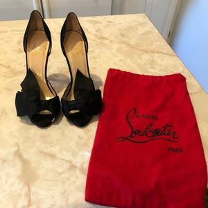 Christian Louboutin Black Bow T Dorcet Satin Pumps